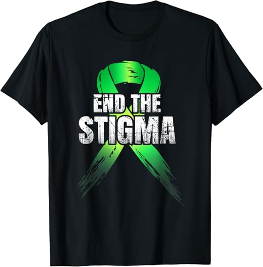 End The Stigma Mental Health Awareness Green Ribbon TShirt Amazon